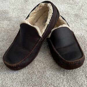 UGG Dark Brown Leather Ascot Slippers 12